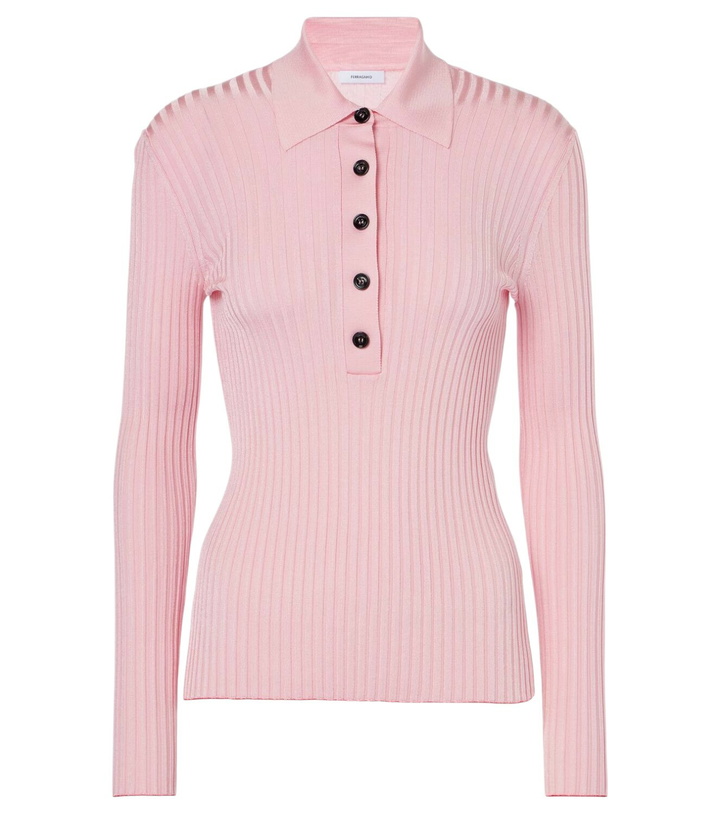 Photo: Ferragamo Ribbed-knit polo sweater