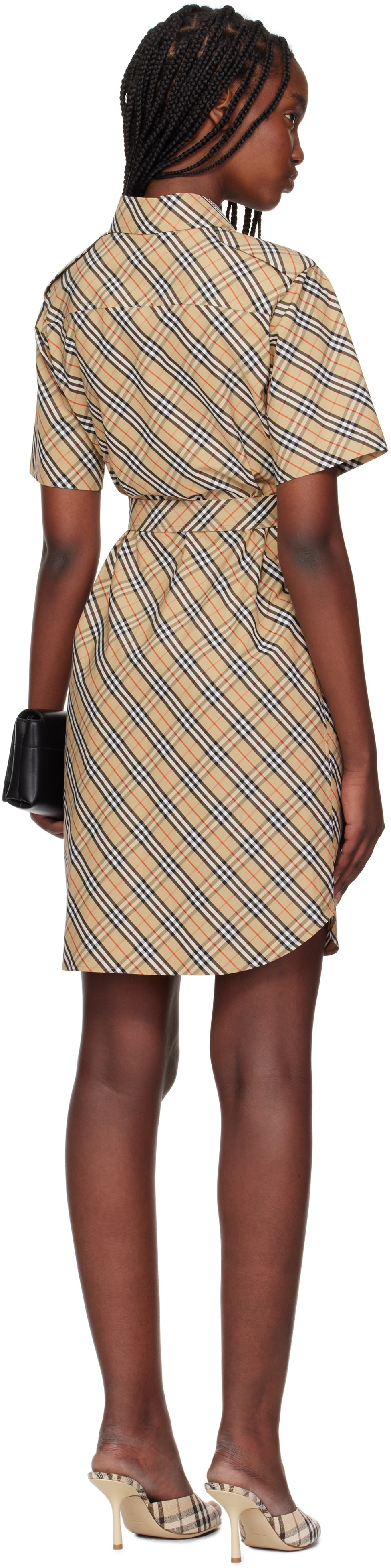 Burberry Beige Check Cotton Shirt Midi Dress