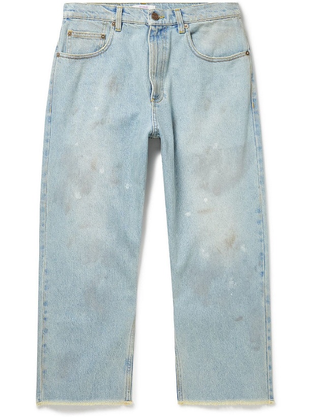 Photo: ERL - Cropped Straight-Leg Distressed Jeans - Blue