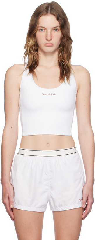 Photo: Sporty & Rich White Printed Serif Logo Tank Top