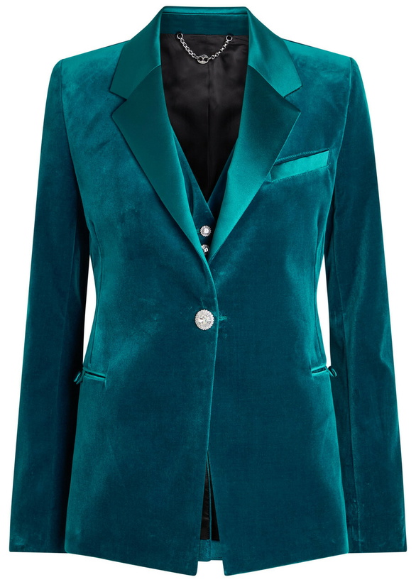 Photo: Rabanne Waist Coat-effect Velvet Blazer Turquoise