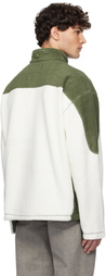 RCOS Off White & Green Sherpa Fleece Collared Jacket