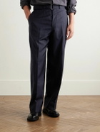 Officine Générale - Nash Wide-Leg Belted Pinstriped Virgin Wool-Twill Suit Trousers - Blue