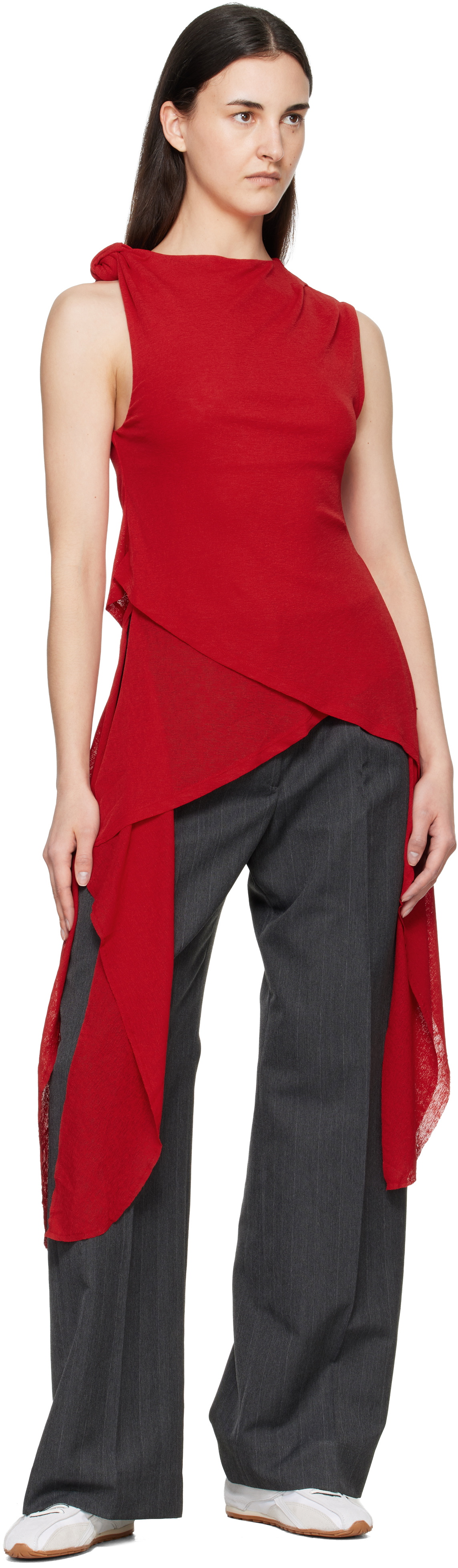GANNI Red Marl Mesh Top