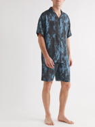 Desmond & Dempsey - Camp-Collar Printed Stonewashed Linen Pyjama Shirt - Blue