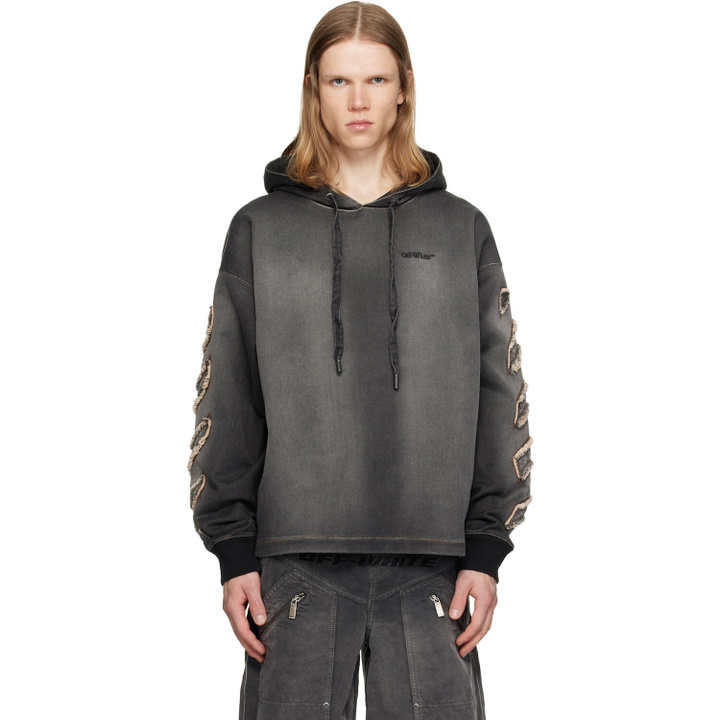 Photo: Off-White Gray Distress Diag Loose Highlighted B Hoodie