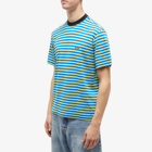 Sunnei Men's Reverisble Striped Logo T-Shirt in Blue/Green Stripes