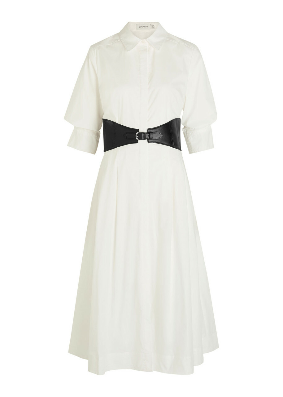 Simkhai Olson Belted Cotton-blend Poplin Midi Shirt Dress White