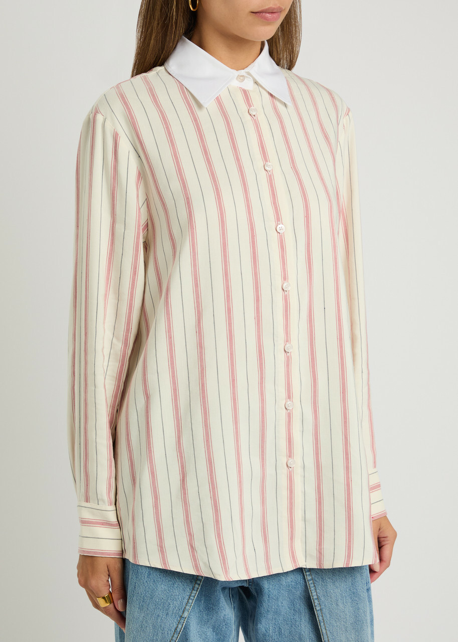 Bettter Linden Striped Silk-blend Shirt White