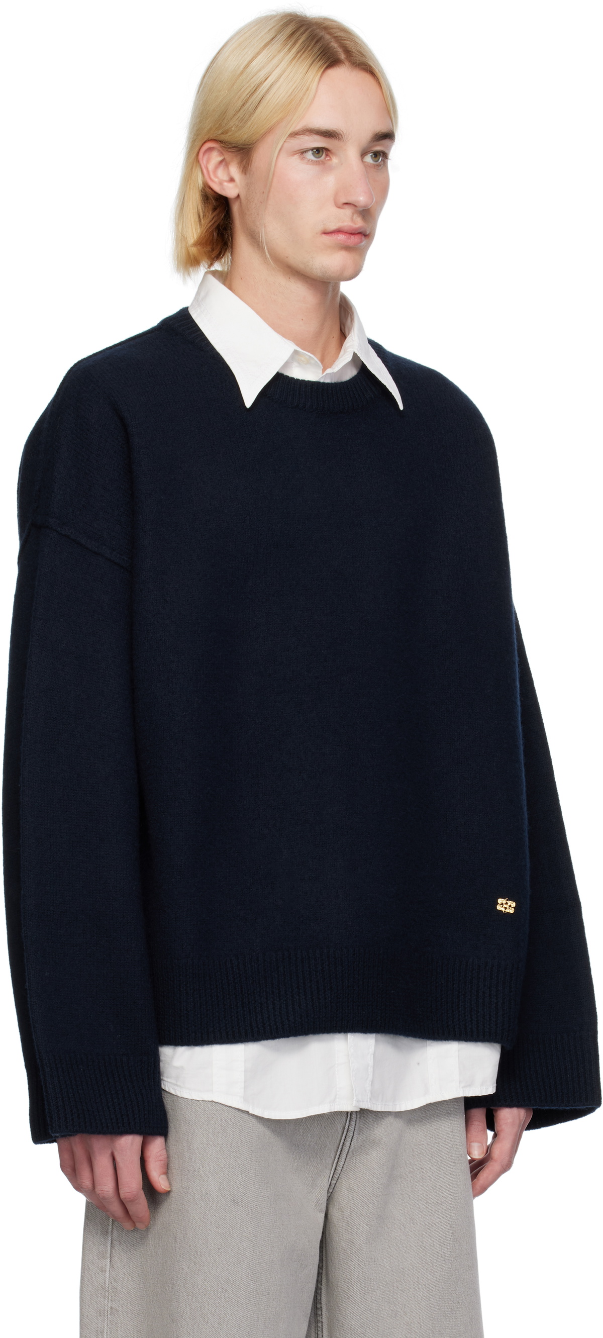 GANNI Navy Wool Sweater