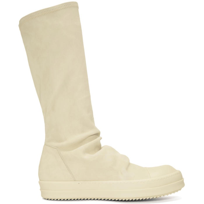 Photo: Rick Owens Off-White Suede Sock High-Top Sneakers 