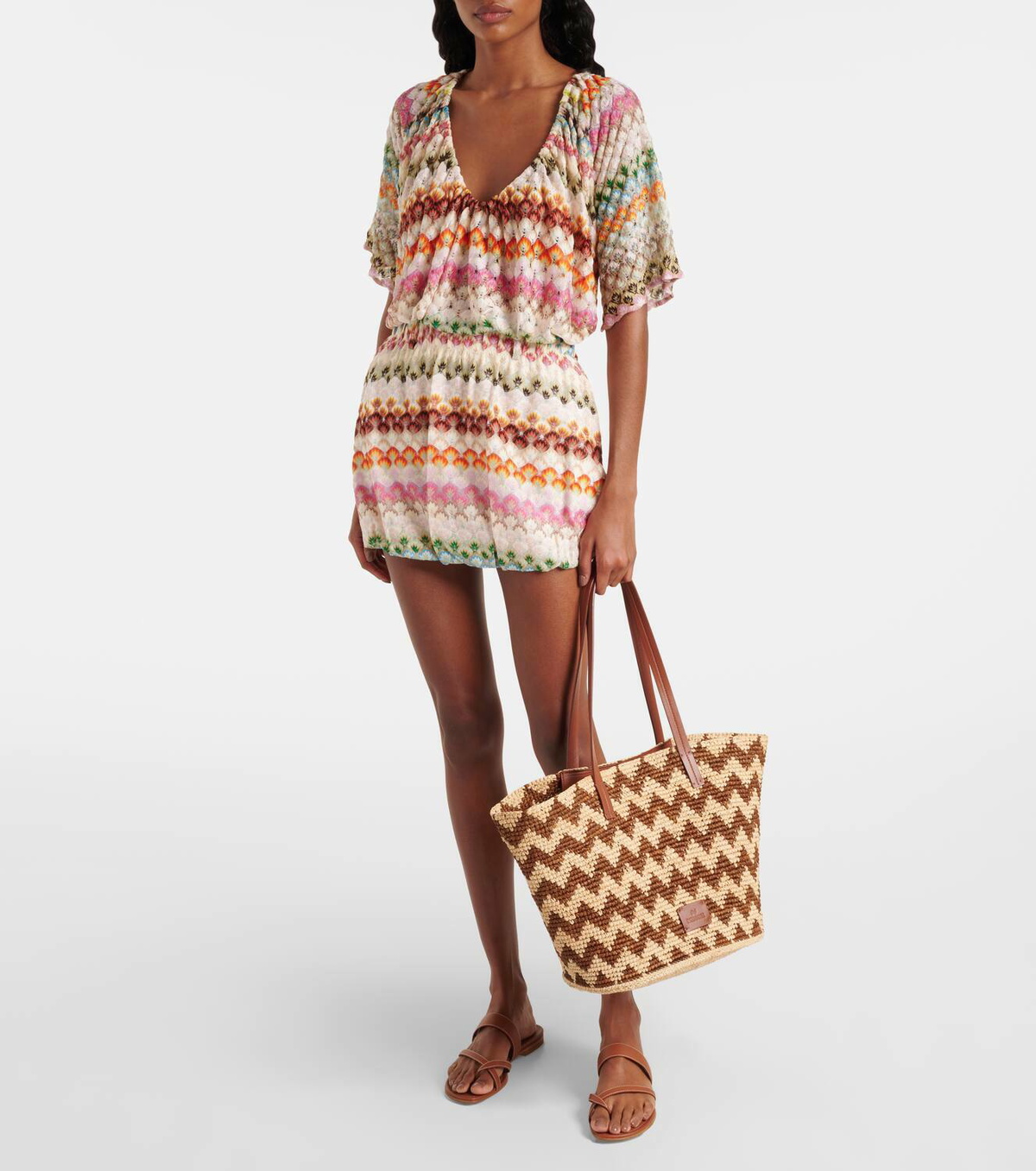 【MISSONI】 Zigzag Large leather-trimmed tote bag Missoni Zigzag Large leather-trimmed tote bag Missoni