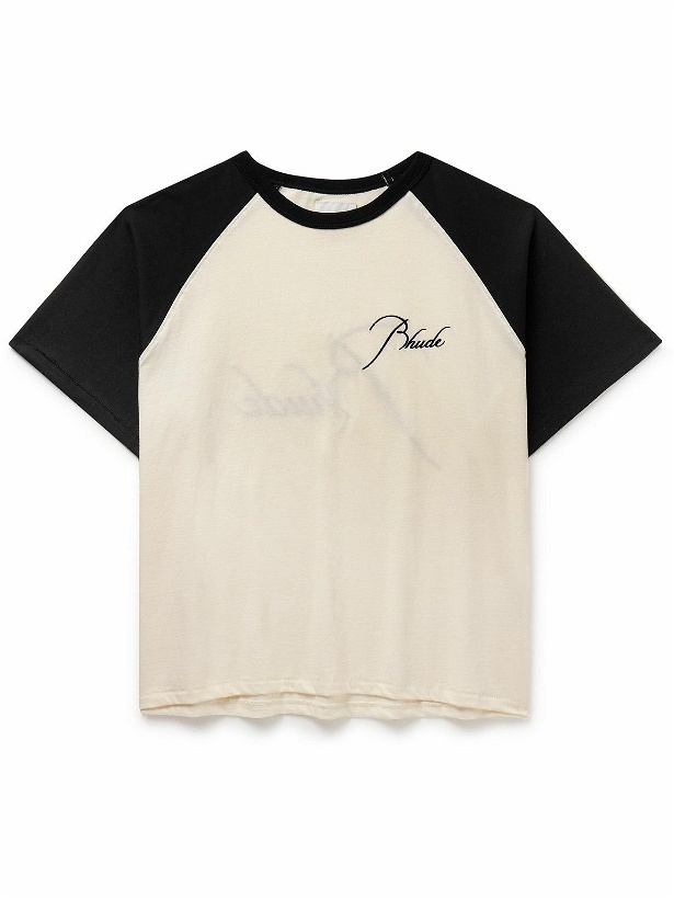 Photo: Rhude - Logo-Embroidered Colour-Block Cotton-Jersey T-Shirt - Neutrals