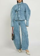 A.W.A.K.E Mode Tie-neck Washed Denim Shirt Indigo