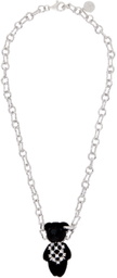 YVMIN Silver Capsule Grid Teddy Bear Necklace