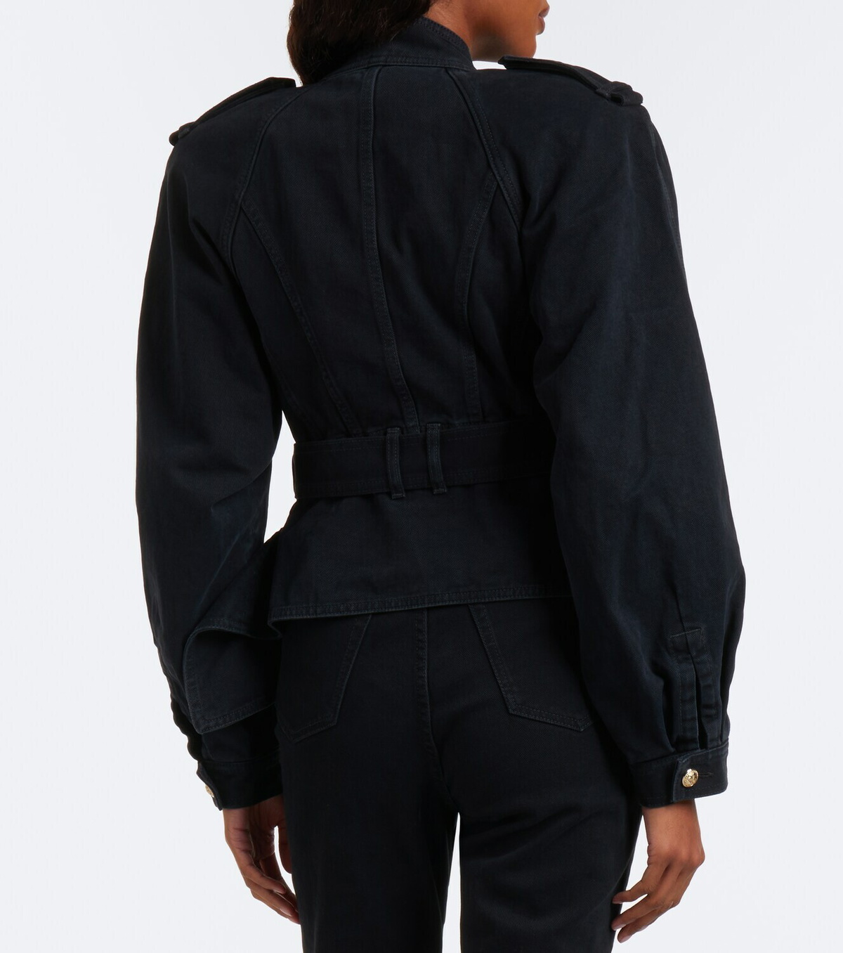 Balmain Belted asymmetric denim jacket