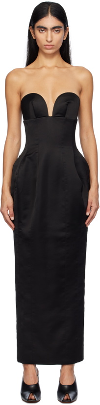Photo: Mônot Black Satin Corsetted Maxi Dress
