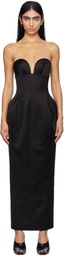 Mônot Black Satin Corsetted Maxi Dress