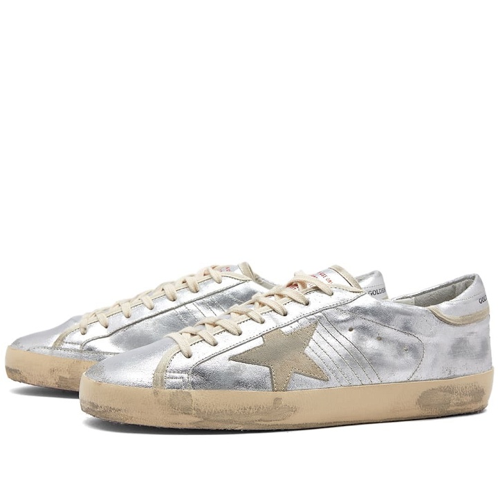 Photo: Golden Goose Men's Super-Star Leather Sneakers in Silver/Ivory