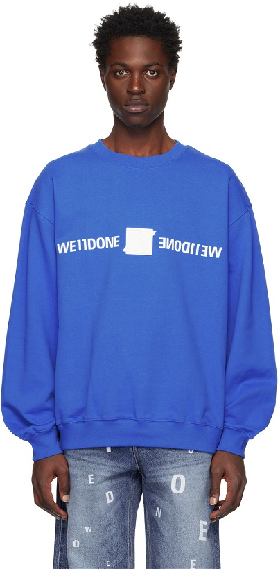 Photo: We11done Blue Patched Mirror Sweatshirt
