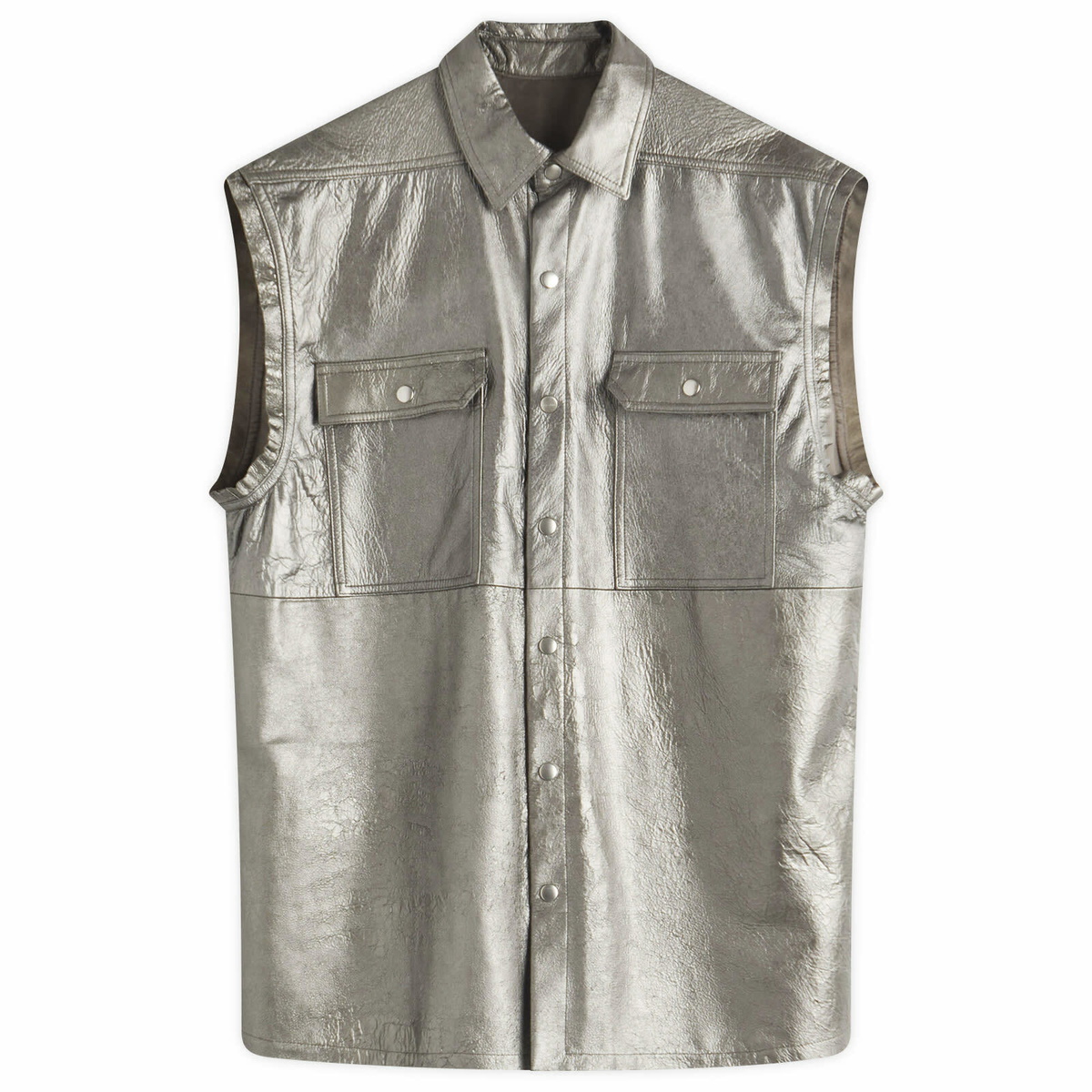Rick Owens Men's Leather Jumbo Outershirt in Gunmetal Rick Owens