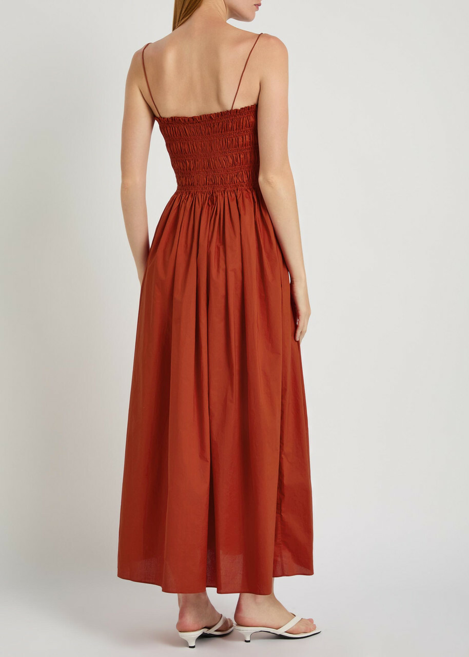 Matteau Shirred Cotton-poplin Midi Dress Red