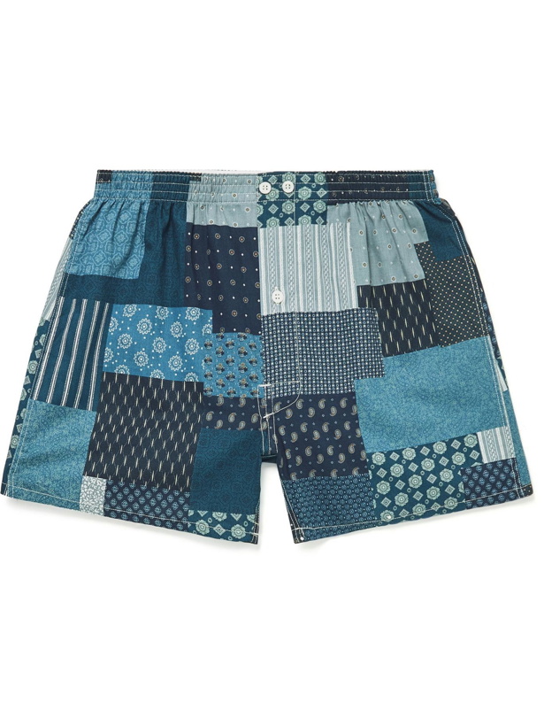 Photo: Anonymous ism - Slim-Fit Printed Cotton and Linen-Blend Boxer Shorts - Blue