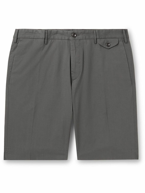 Photo: Incotex - Slim-Fit Stretch-Cotton Poplin Bermuda Shorts - Gray