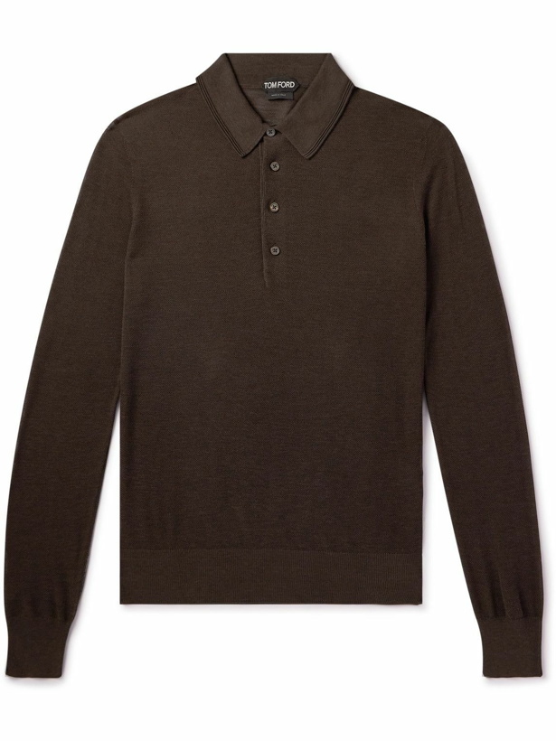 Photo: TOM FORD - Slim-Fit Silk and Cotton-Blend Piqué Polo Shirt - Brown