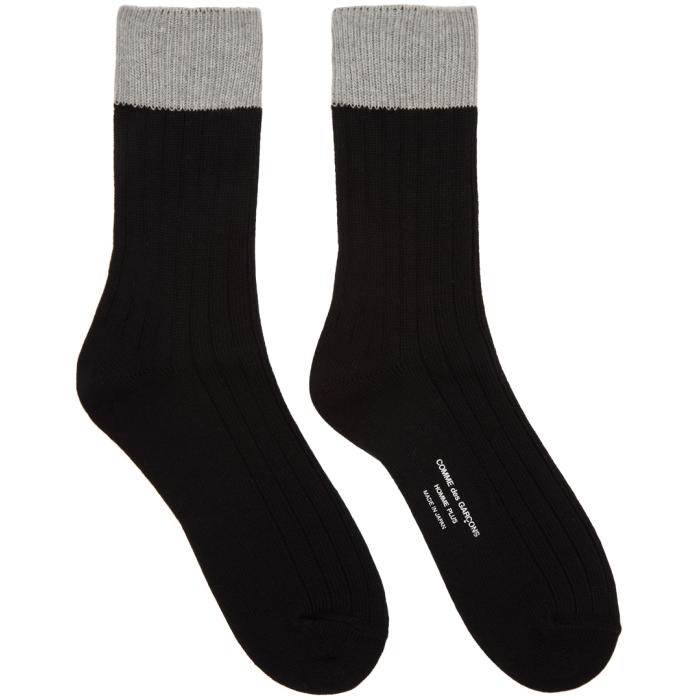 Photo: Comme des Garçons Homme Plus Black and Grey Multi Rib Socks 