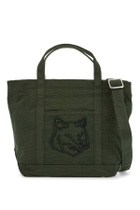 MAISON KITSUNE small tote bag in ranger green cotton with embroidered fox logo Green