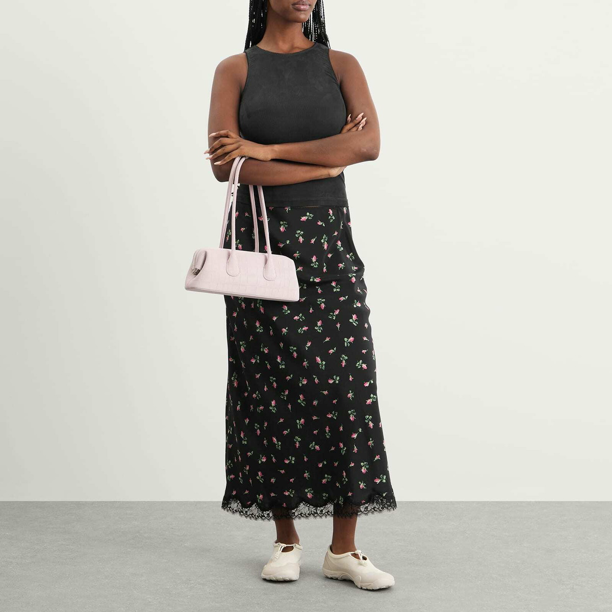 RIXO Women's Stassie Midi Skirt in Sienna Bud Black