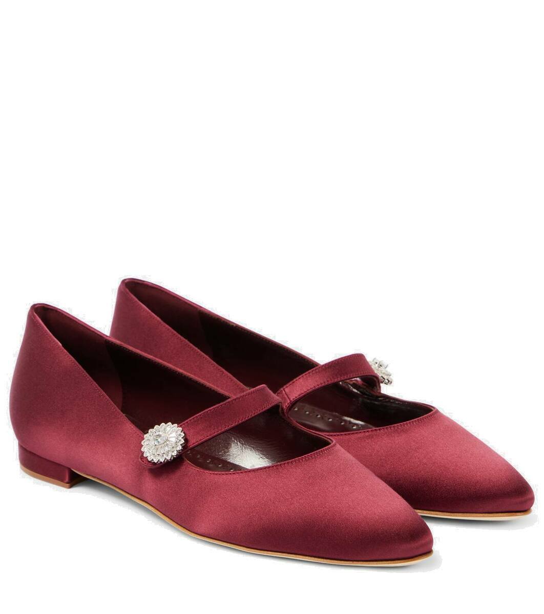 フラットシューズ MANOLO BLAHNIK Marijanaflat embellished Mary Jane flats MANOLO BLAHNIK Marijanaflat crystal-embellished satin Mary