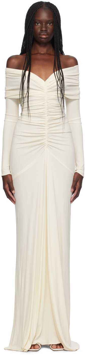 Atlein SSENSE Exclusive Off-White Ruched Maxi Dress