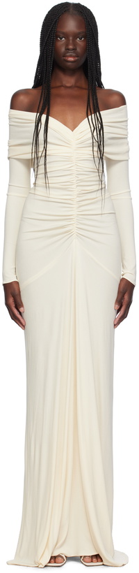 Photo: Atlein SSENSE Exclusive Off-White Ruched Maxi Dress