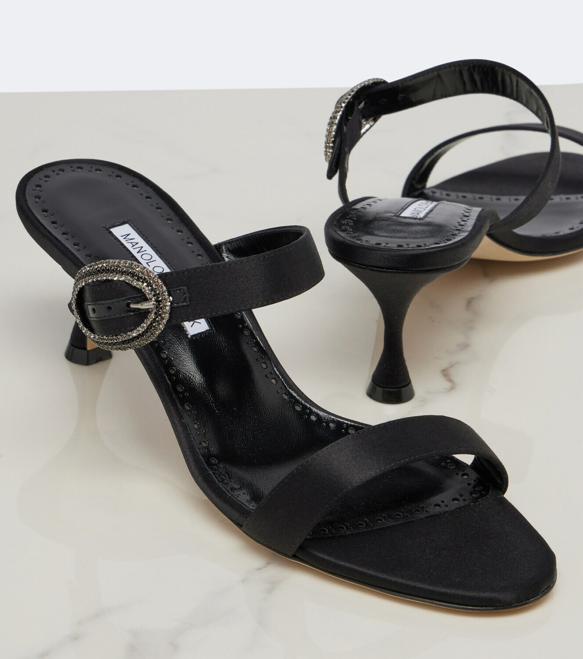 Manolo Blahnik Zutosanmu embellished satin mules