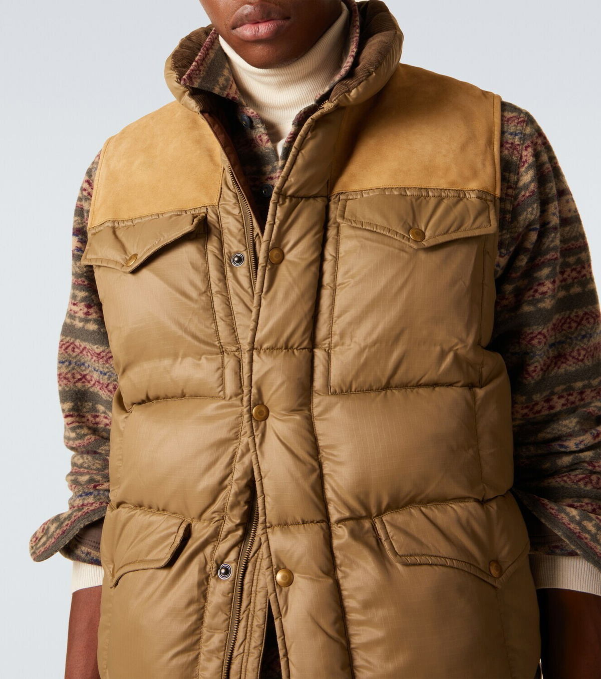 RRL Leather-trimmed ripstop puffer vest RRL