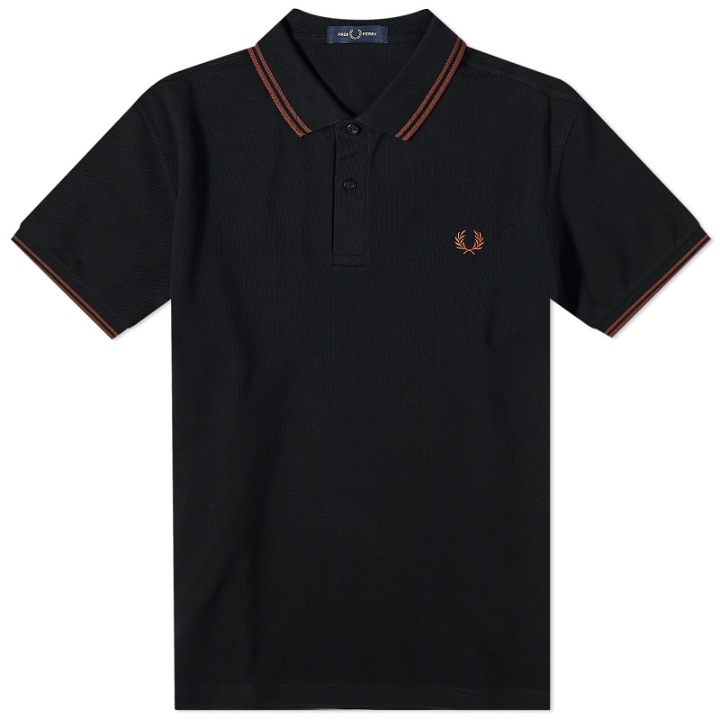 Photo: Fred Perry Men's Twin Tipped Polo Shirt in Black/Whisky Brown