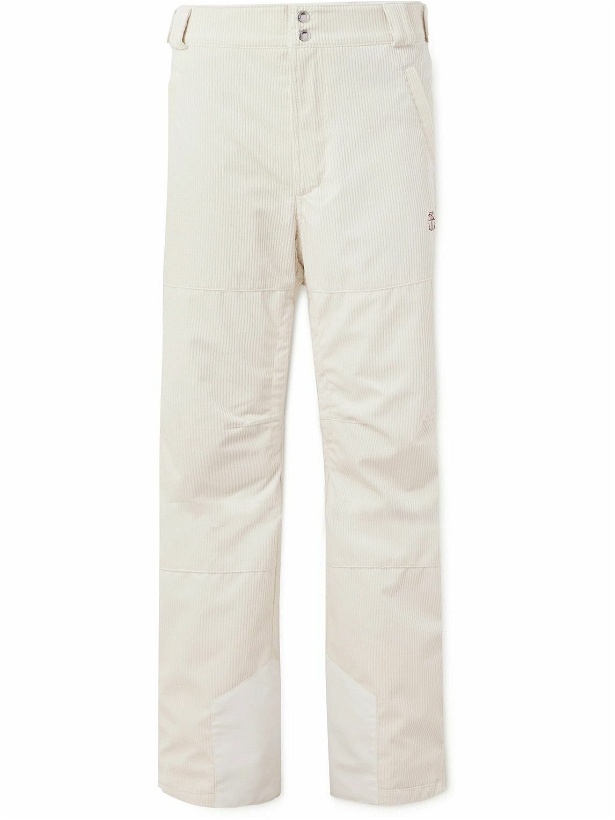 Photo: Brunello Cucinelli - Straight-Leg Logo-Embroidered Shell-Trimmed Cotton-Corduroy Ski Pants - Neutrals