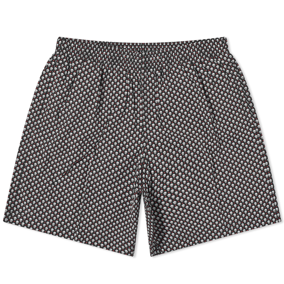 Alexander McQueen Men's Polka Dot Skull Swim Short in Black/Ivory