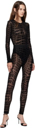 Versace Jeans Couture Black Tulle Flock Liquify Bodysuit