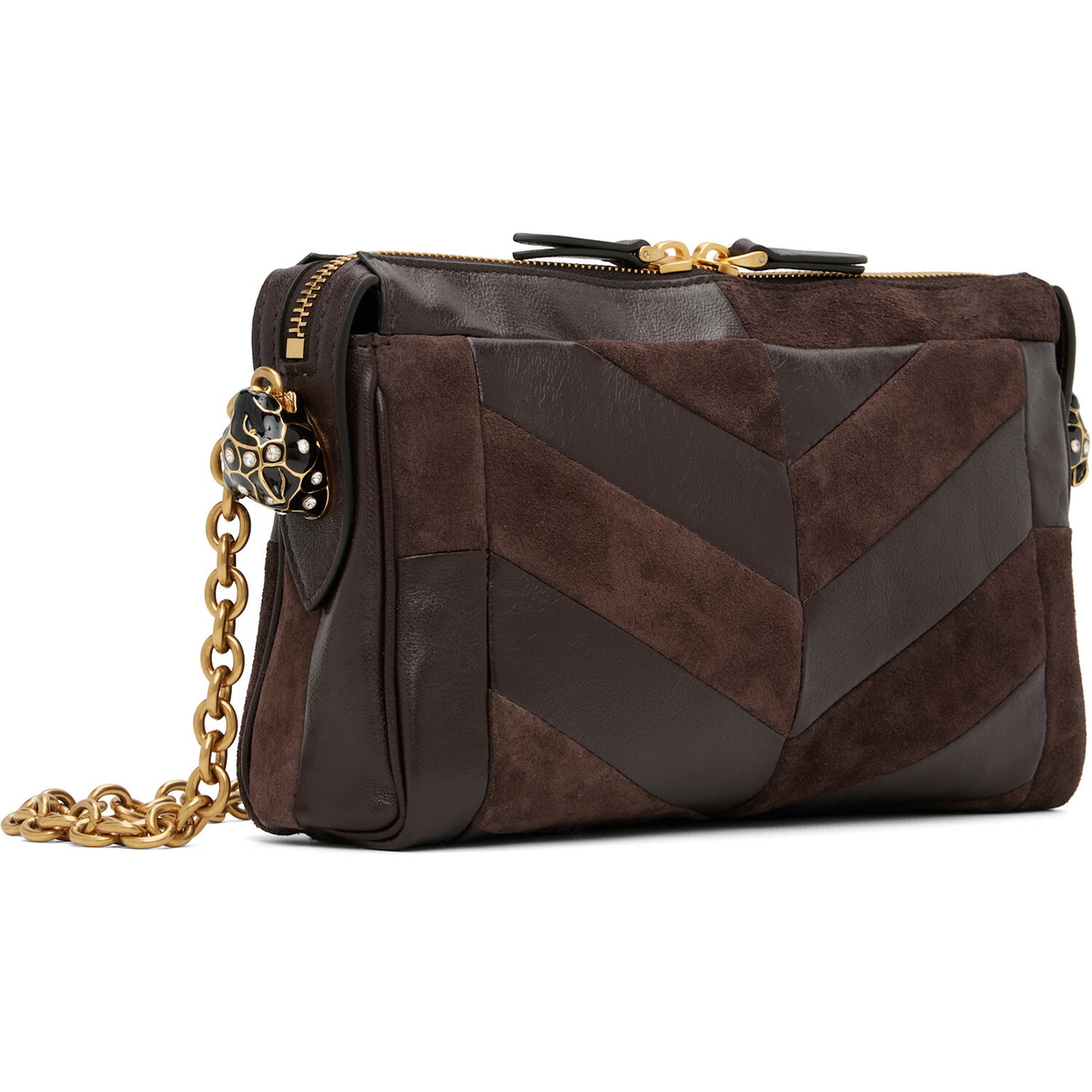 Valentino Garavani Brown Panthea Small Shoulder Chevron Pattern Bag