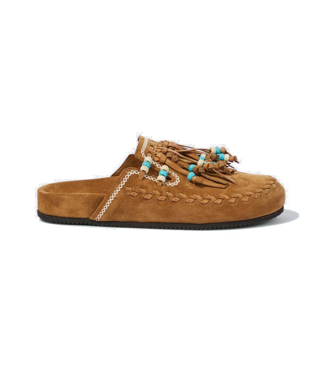 【Alanui】ザ Journey shearling-linedスエードミュール The Journey shearling-lined suede mules in brown - Alanui