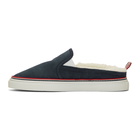 Thom Browne Navy Shearling Slip-On Sneakers