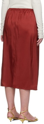 Carven Red Pull-On Silk Toile Midi Skirt