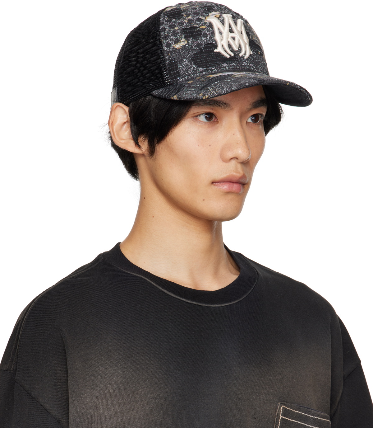 アミリ　AMIRI BANDANA REPAIR HAT キャップ AMIRI Black Bandana Repair Trucker Cap Amiri