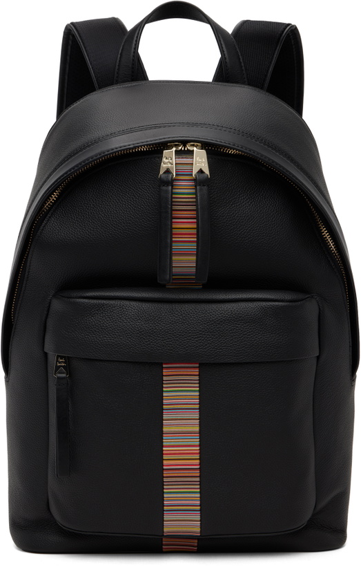 Photo: Paul Smith Black Leather 'Signature Stripe' Trim Backpack