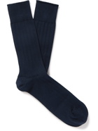 JOHN SMEDLEY - Delta Ribbed Sea Island Cotton-Blend Socks - Blue