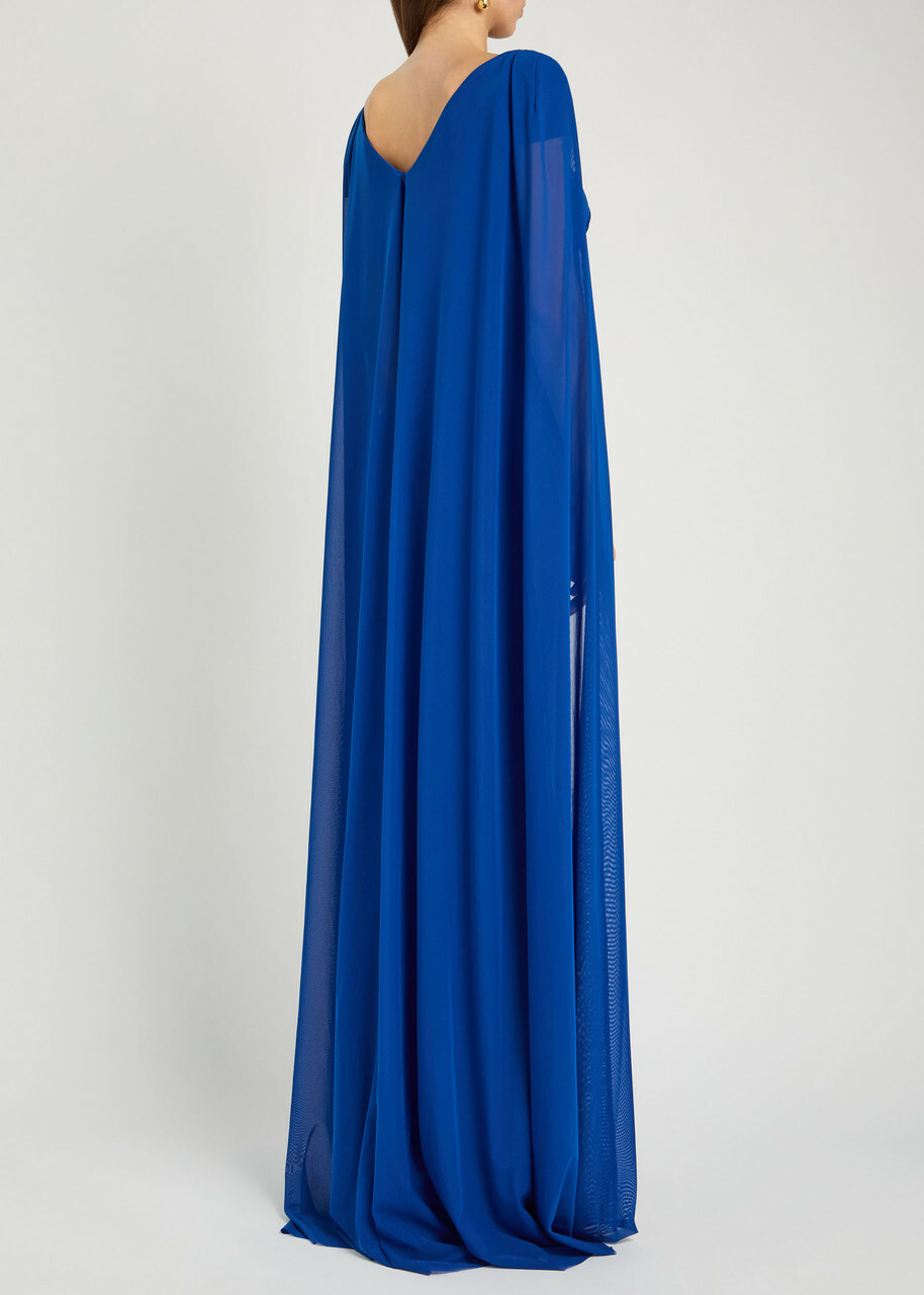 Talbot Runhof Cape-effect Draped Stretch-tulle Gown Blue