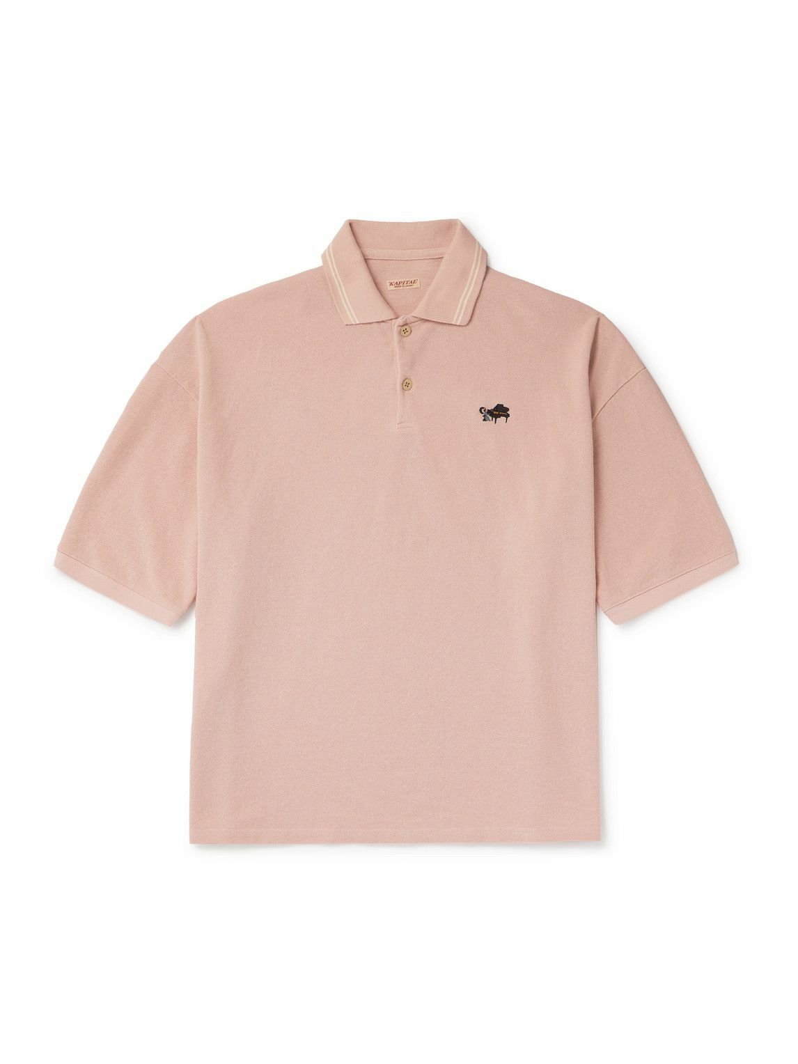 KAPITAL - Box Striped Embroidered Cotton-Piqué Polo Shirt - Yellow
